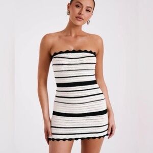 Meshki Jenni Contrast Crochet Knit Mini Dress